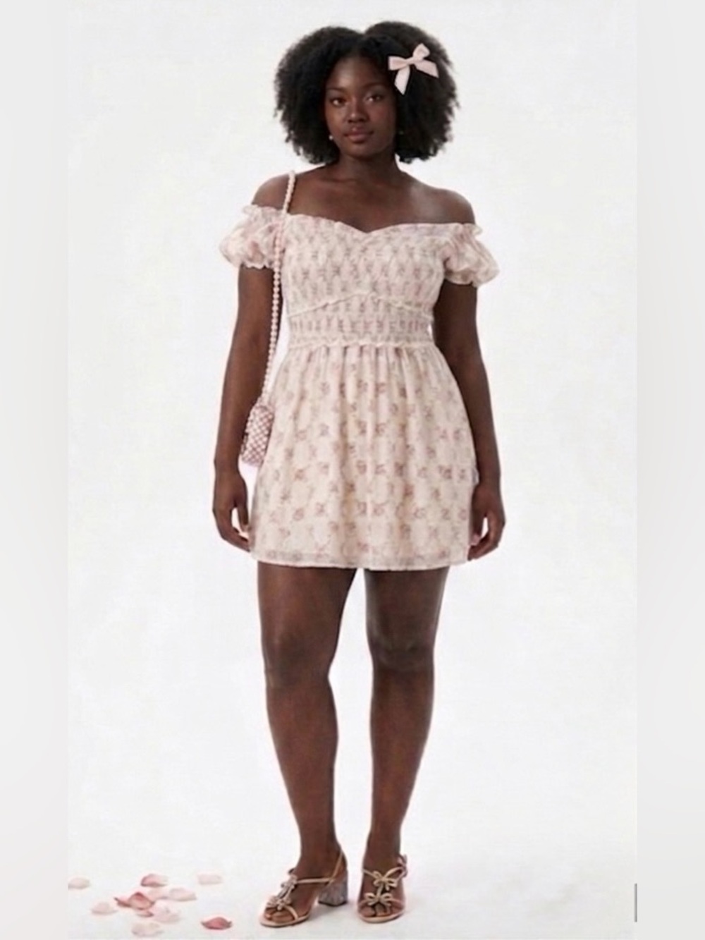 Coquette Cream and Pink Floral mini Dress - Medium